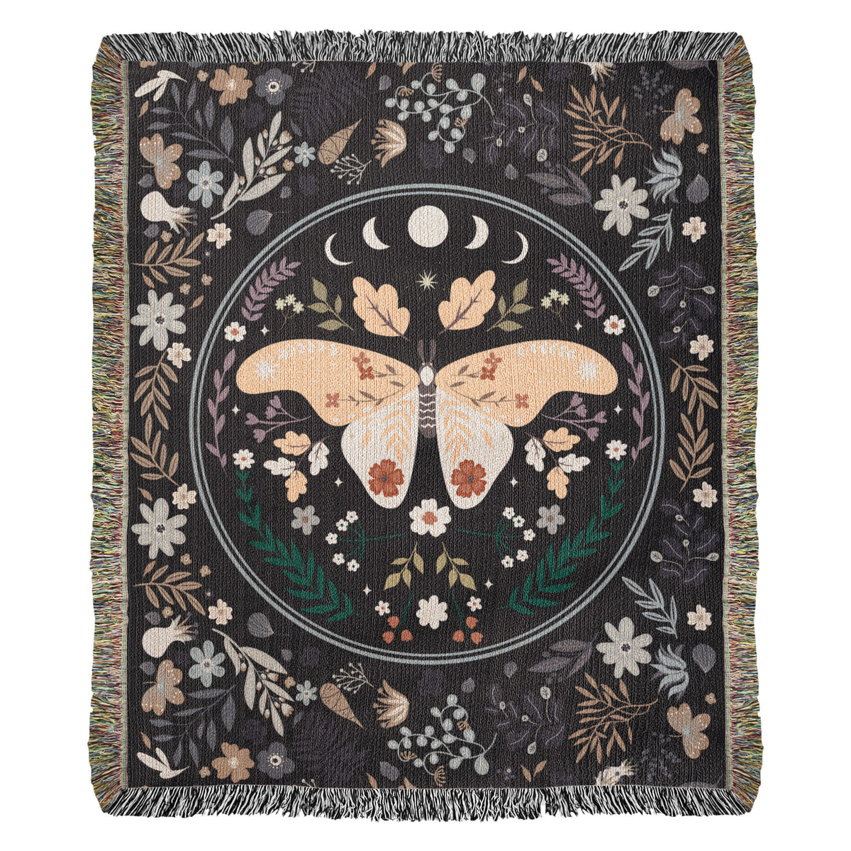 Moon Phase Moth & Florals — Heirloom Woven Blanket