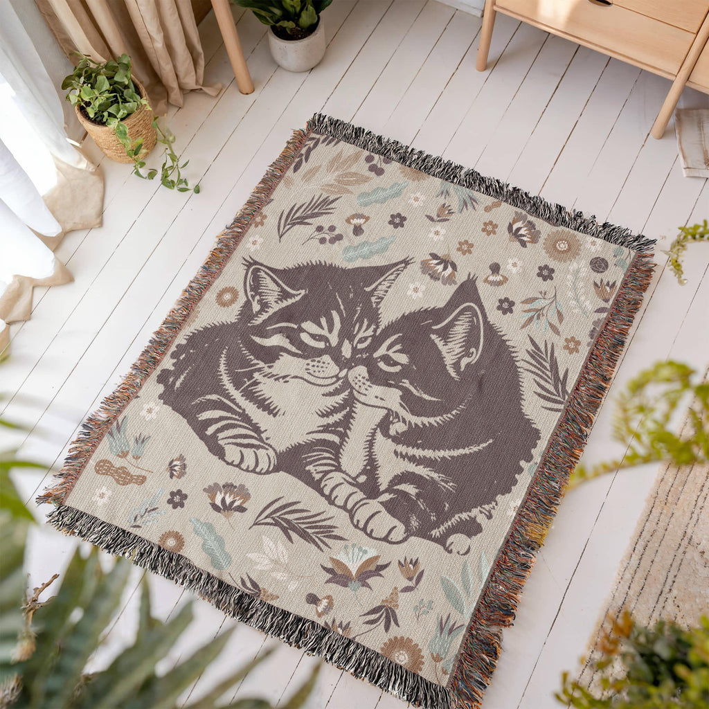 Two Kittens & Florals — Heirloom Woven Blanket