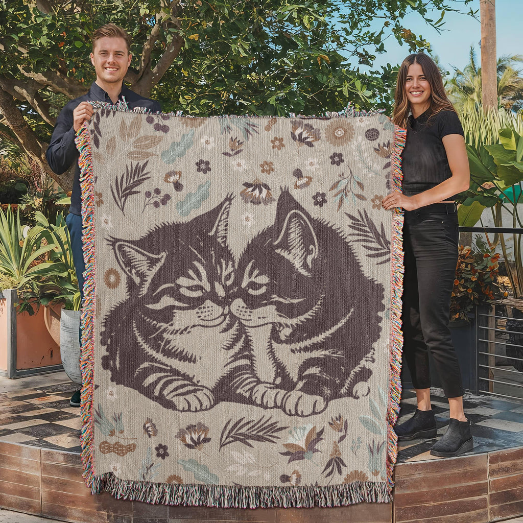 Two Kittens & Florals — Heirloom Woven Blanket