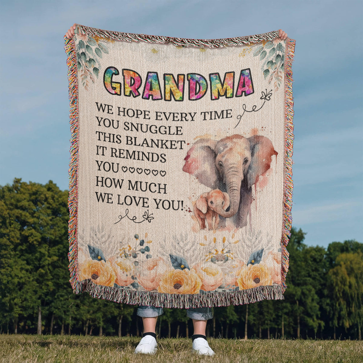 Grandma, Feel Our Hugs & Love (Sunflowers) — Heirloom Woven Blanket