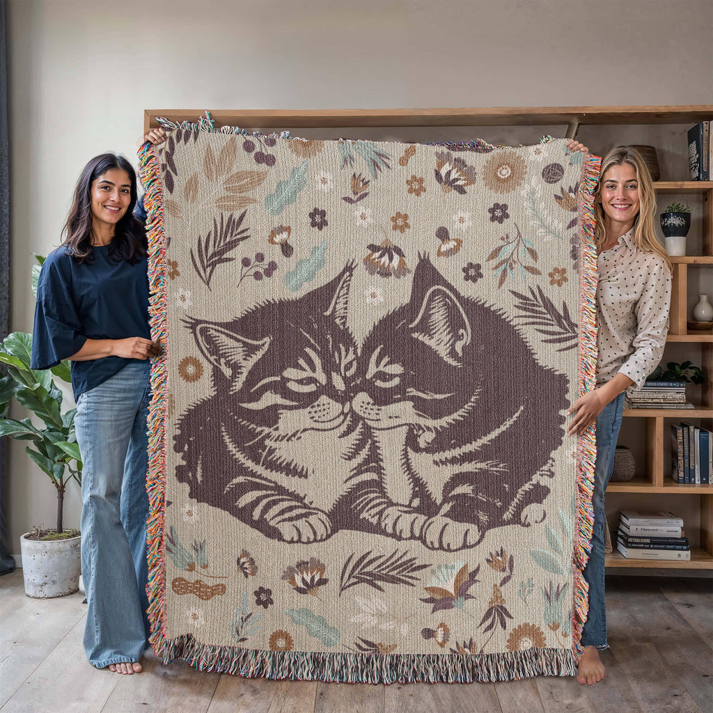 Two Kittens & Florals — Heirloom Woven Blanket