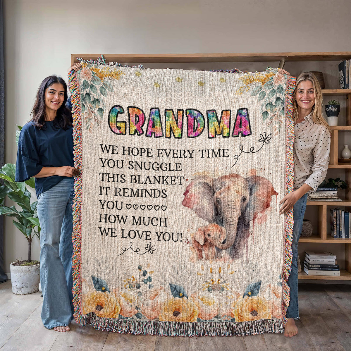 Grandma, Feel Our Hugs & Love (Sunflowers) — Heirloom Woven Blanket