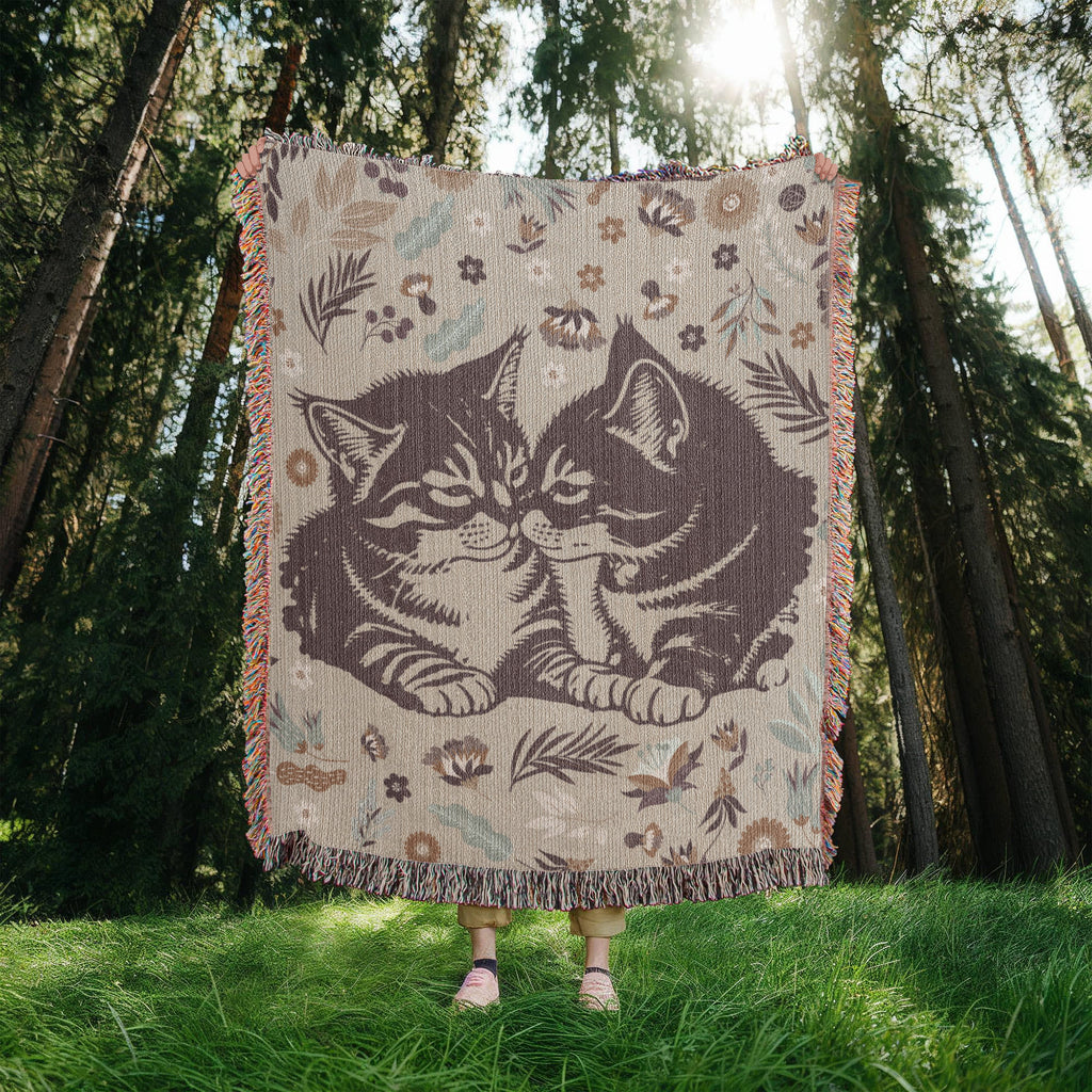 Two Kittens & Florals — Heirloom Woven Blanket