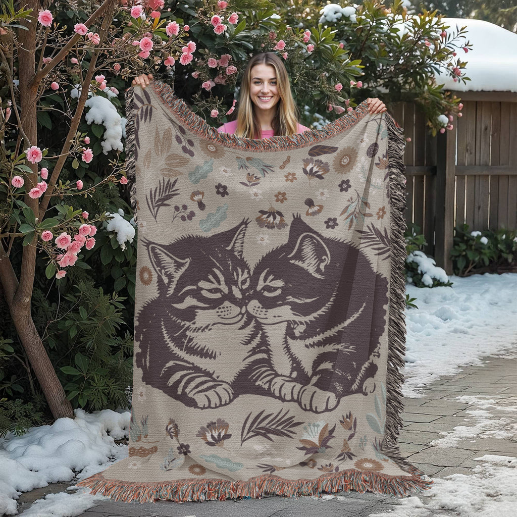 Two Kittens & Florals — Heirloom Woven Blanket