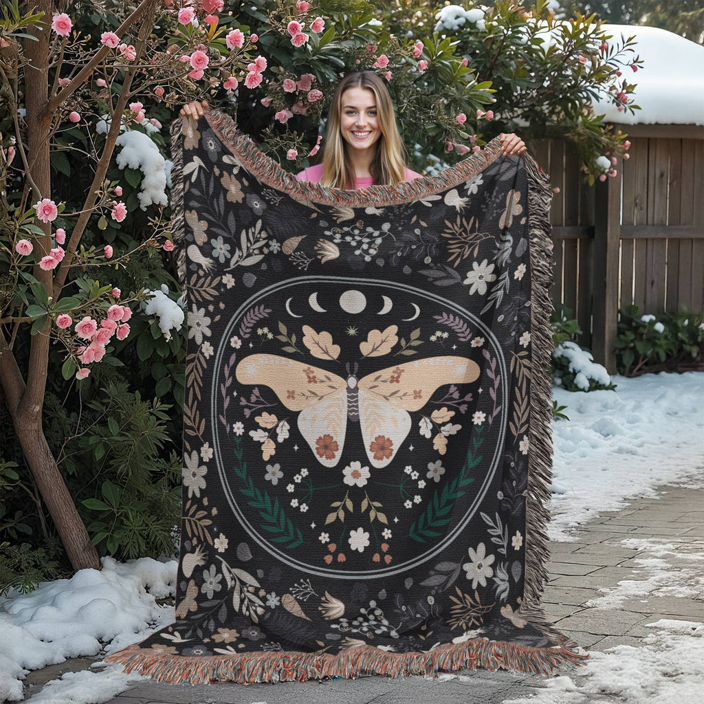 Moon Phase Moth & Florals — Heirloom Woven Blanket