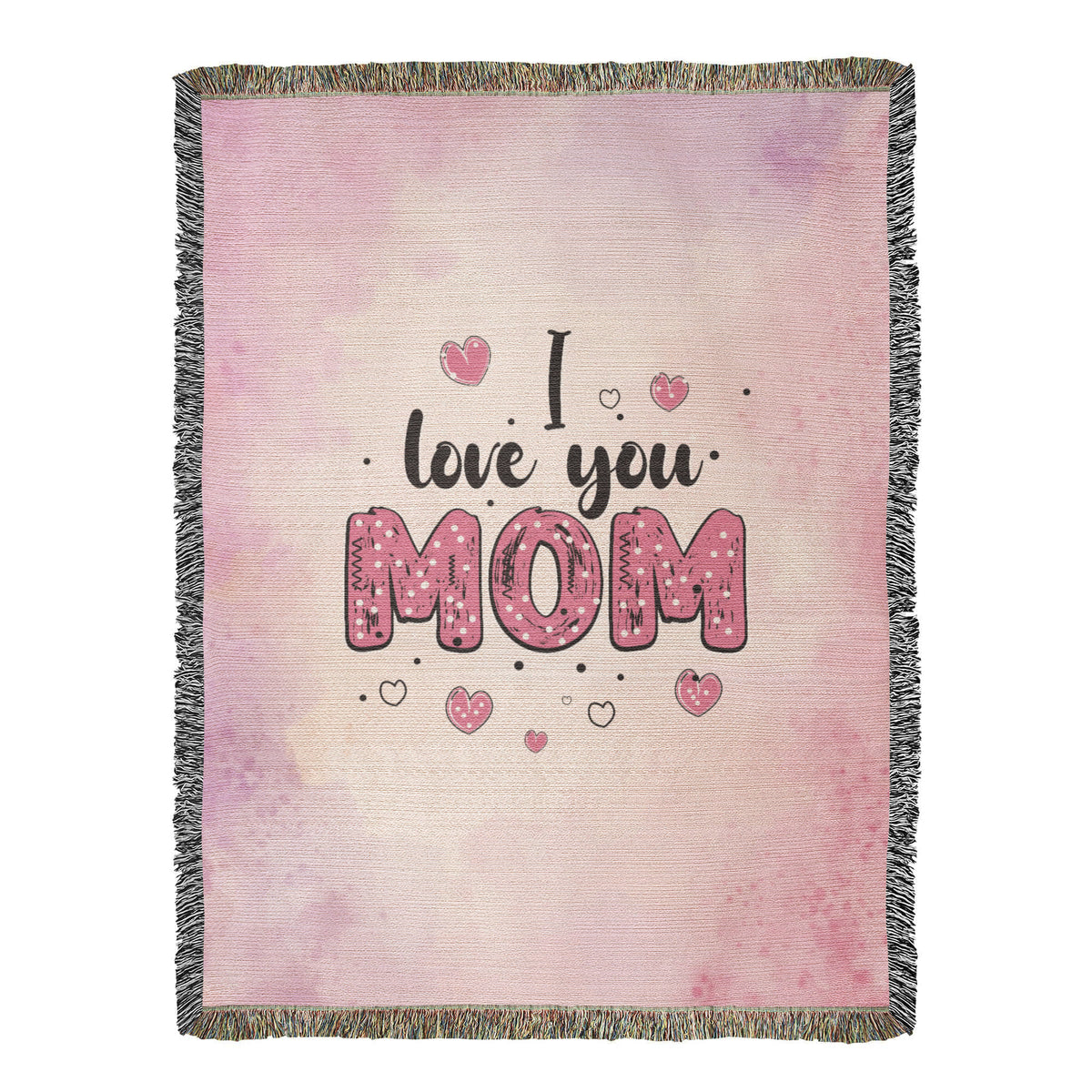 I Love You Mom, Pink Watercolor — Heirloom Woven Blanket