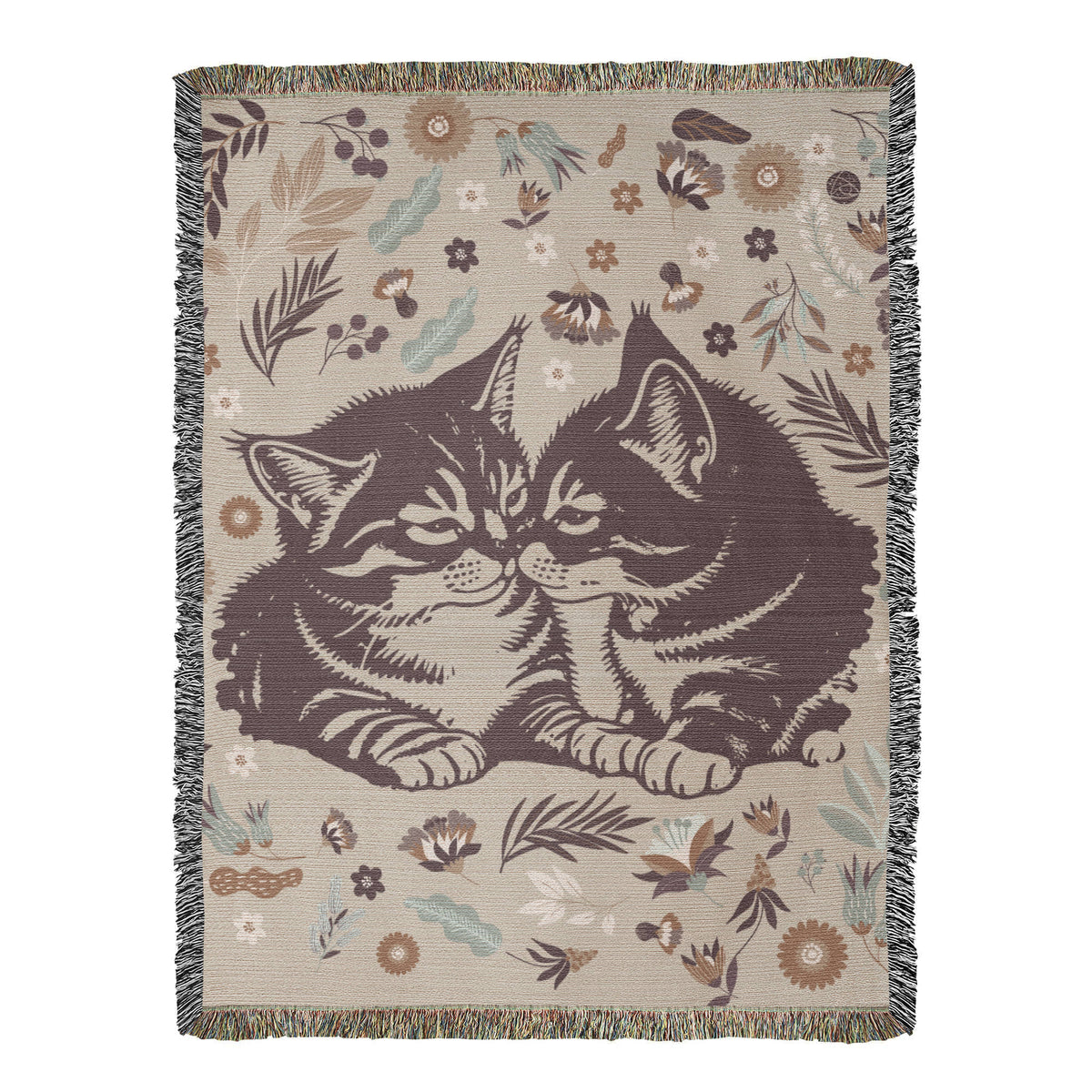 Two Kittens & Florals — Heirloom Woven Blanket