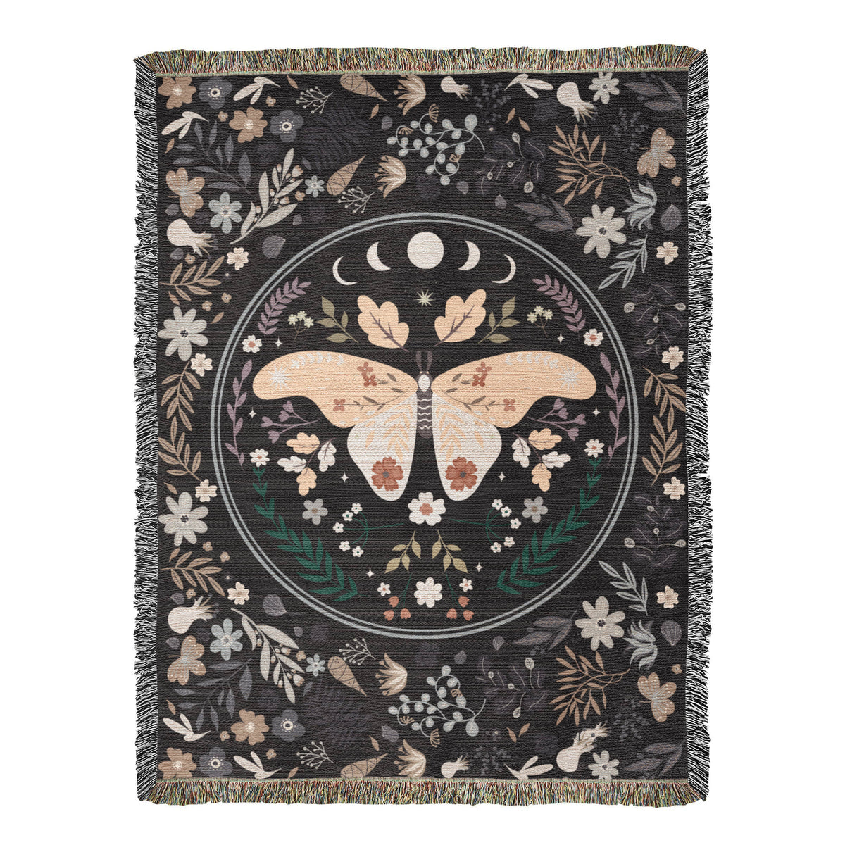 Moon Phase Moth & Florals — Heirloom Woven Blanket