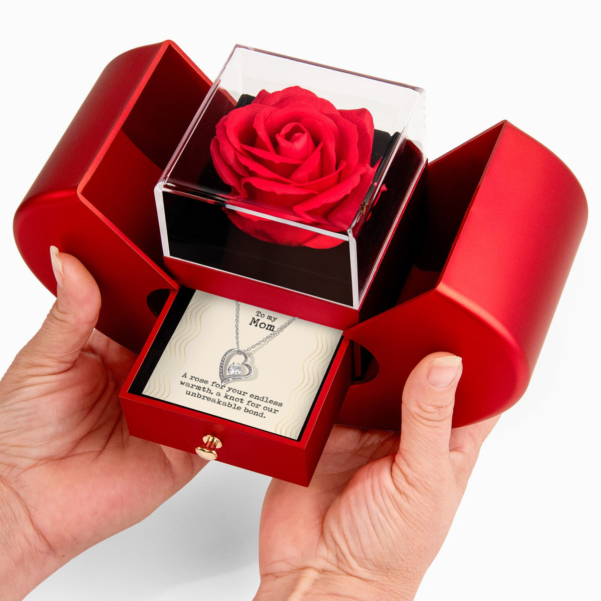 To My Mom Forever Love Necklace, Red Heart Rose Box Gift