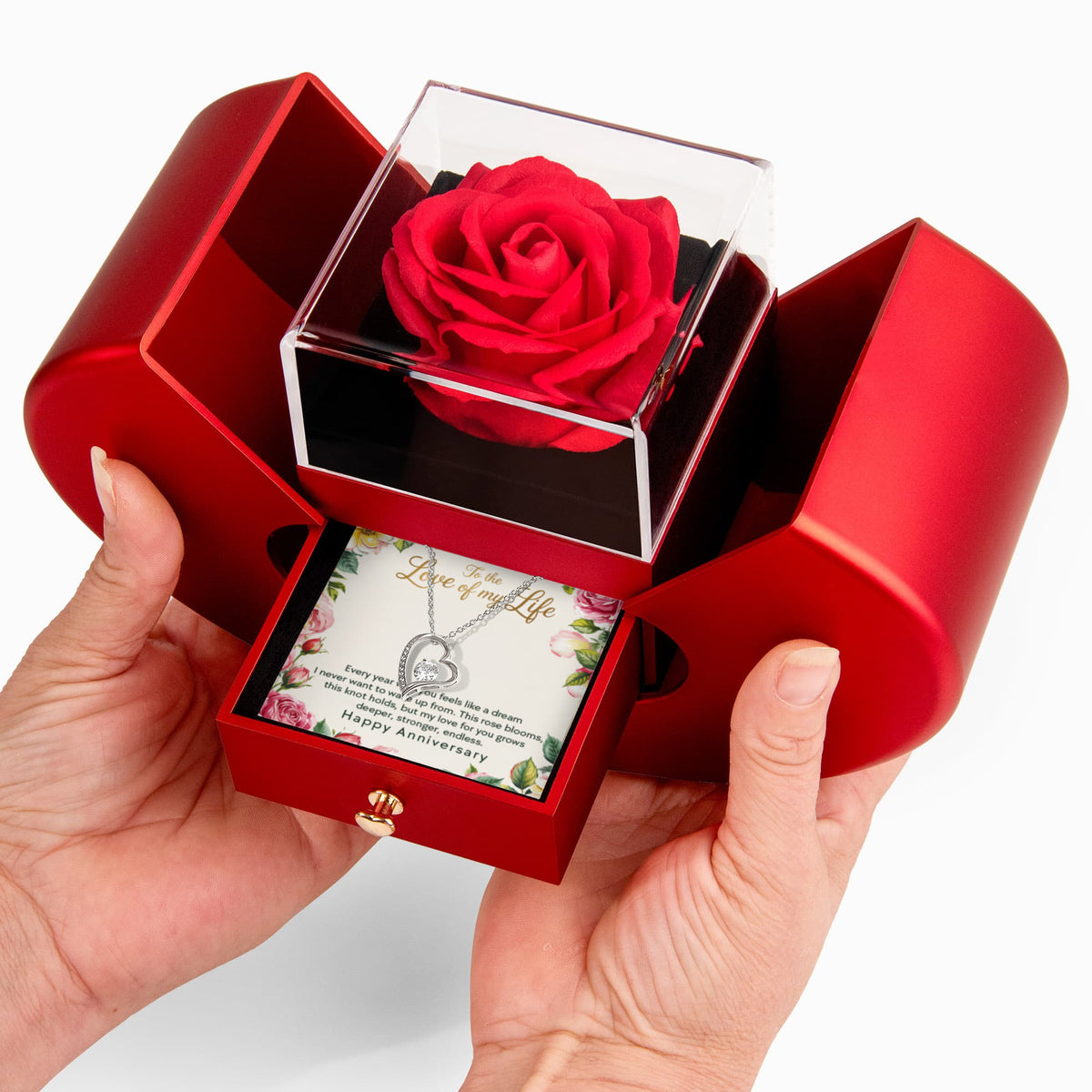 To The Love Of My Life Forever Love Necklace, Anniversary Rose Box Gift
