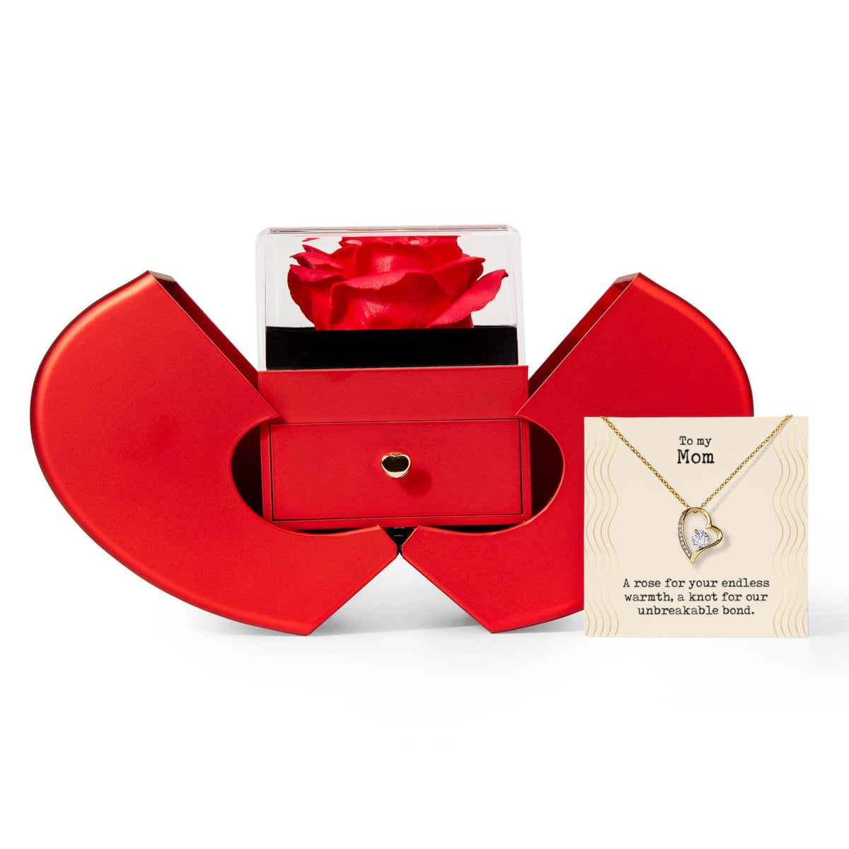 To My Mom Forever Love Necklace, Red Heart Rose Box Gift