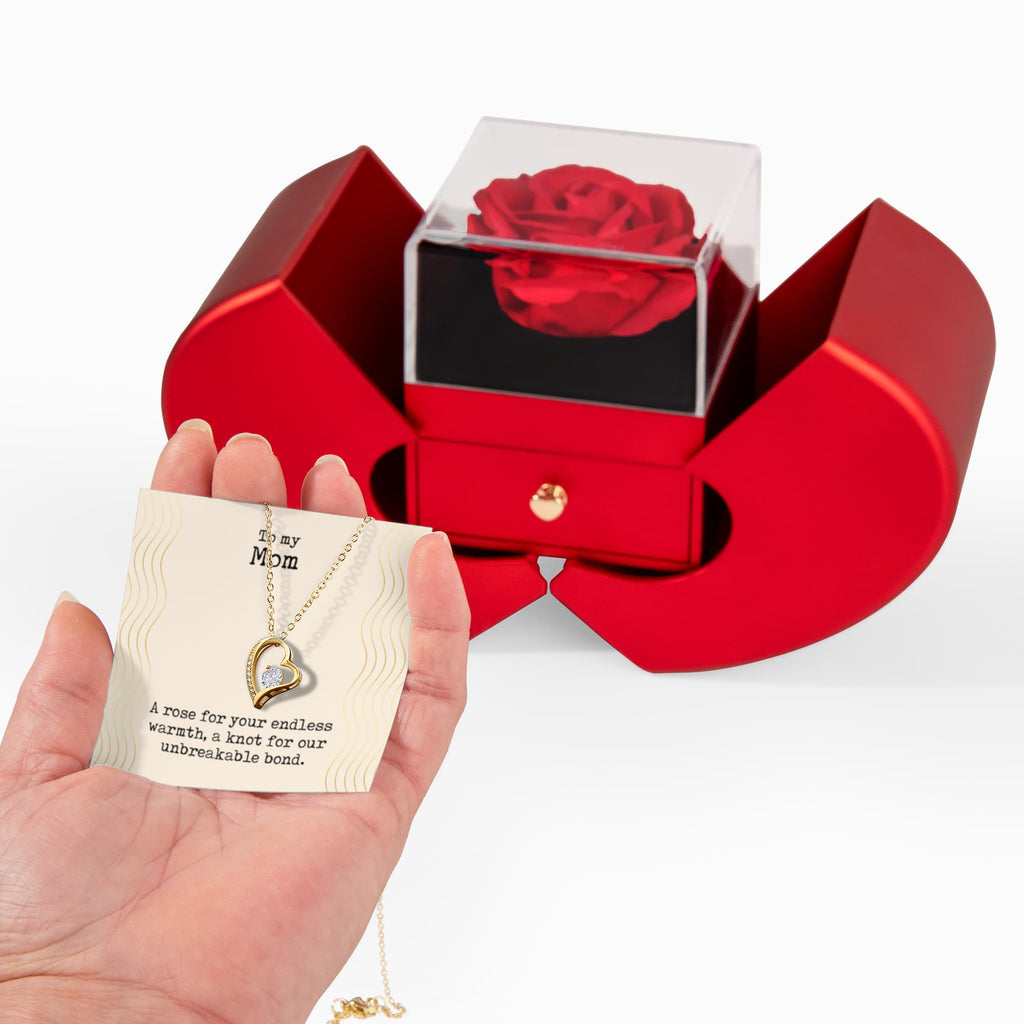 To My Mom Forever Love Necklace, Red Heart Rose Box Gift