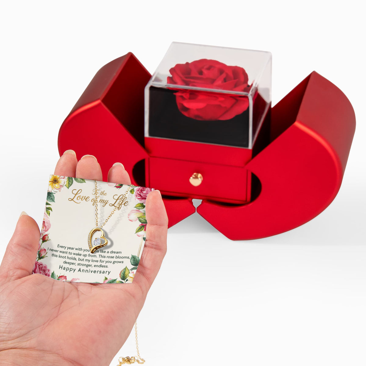 To The Love Of My Life Forever Love Necklace, Anniversary Rose Box Gift