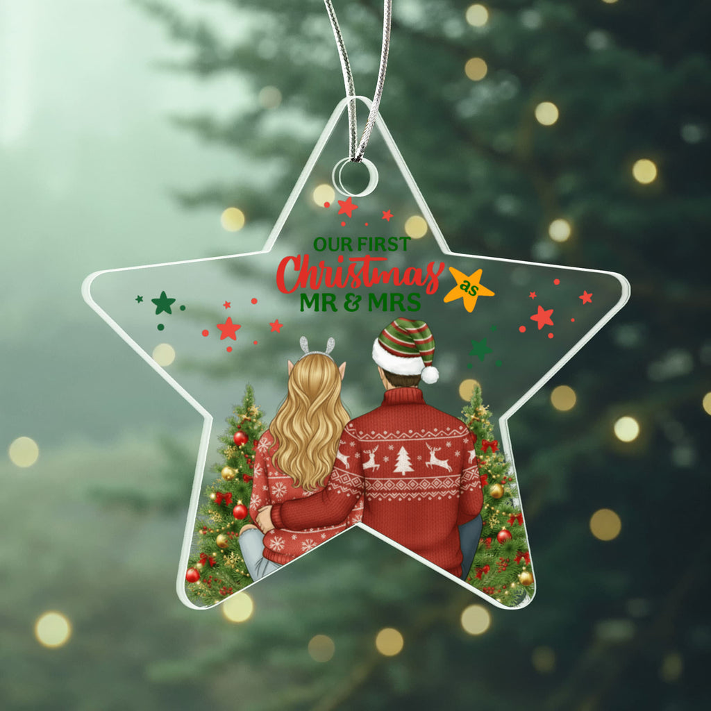 Our First Christmas Mr and Mrs Acrylic Star Ornament, Couple Christmas Ornament Gift