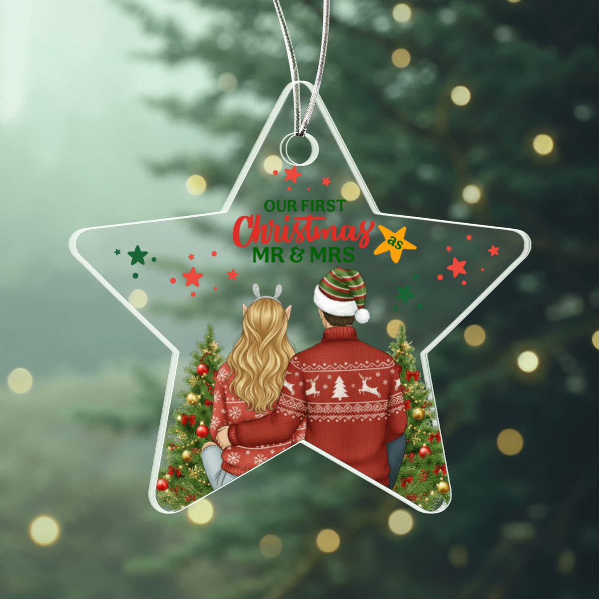 Our First Christmas Mr and Mrs Acrylic Star Ornament, Couple Christmas Ornament Gift