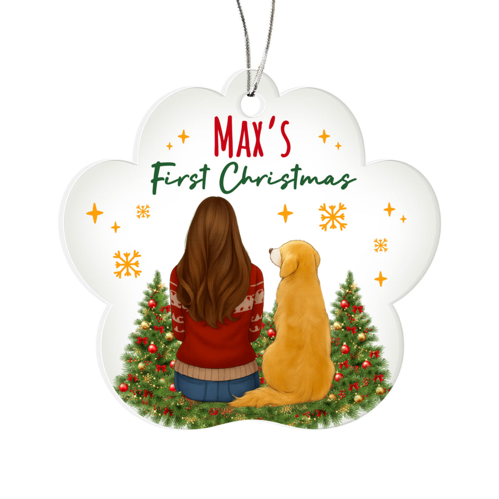 Max's First Christmas Acrylic Paw Ornament, Dog Lover Christmas Keepsake, Golden Retriever Gift