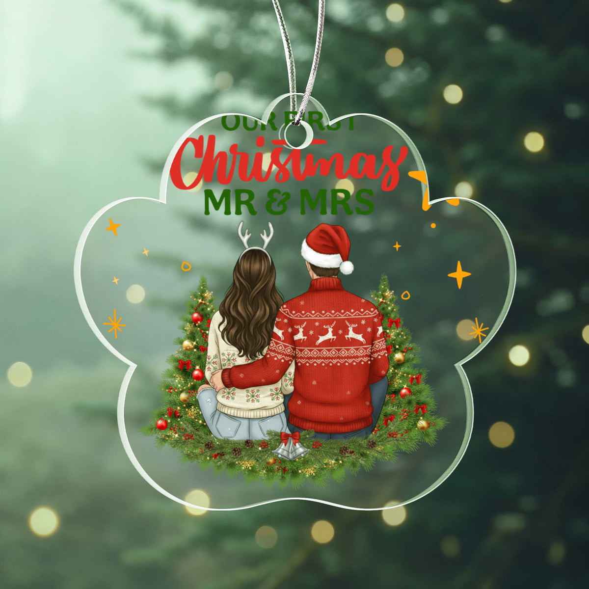 Our First Christmas As Mr & Mrs Acrylic Paw Ornament