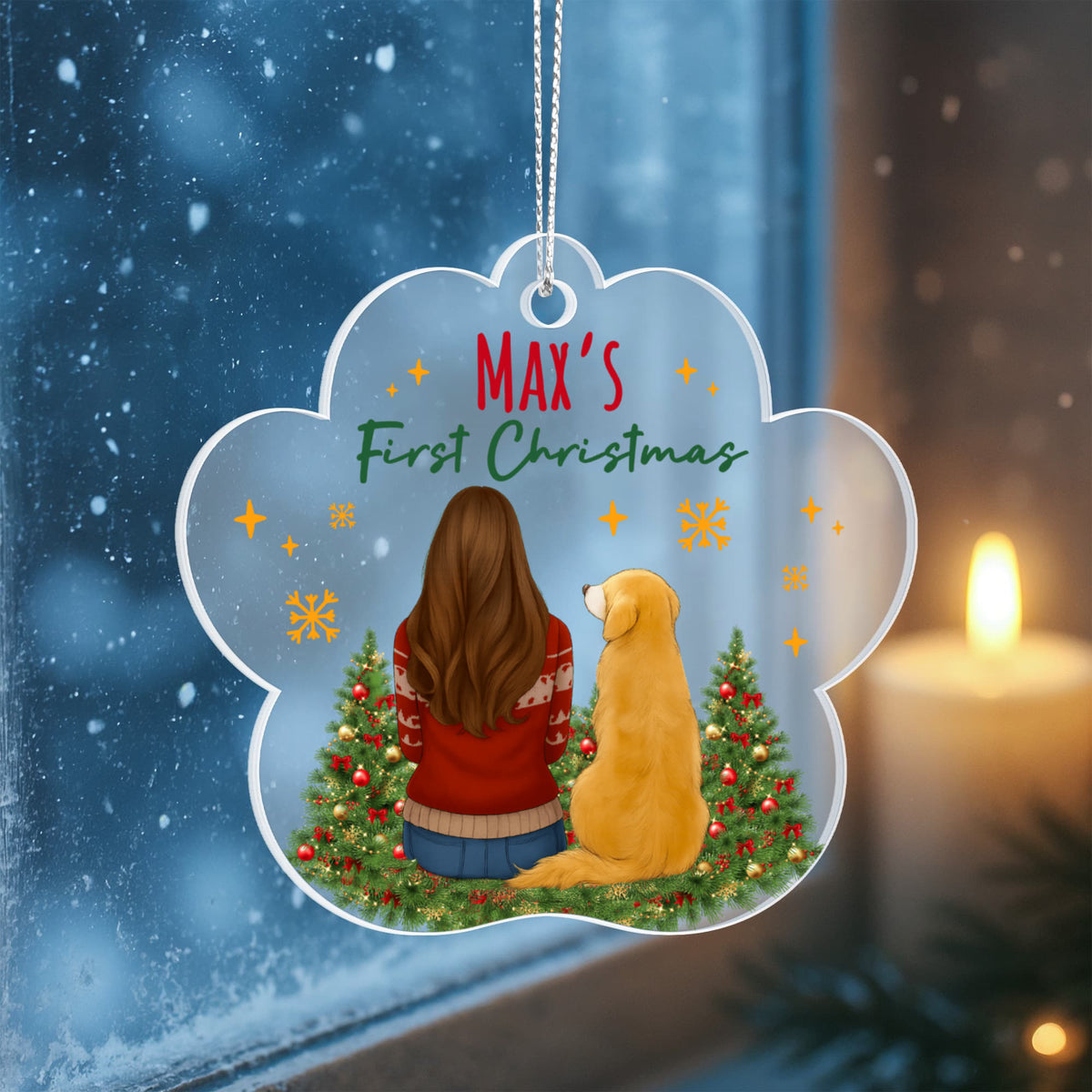 Max's First Christmas Acrylic Paw Ornament, Dog Lover Christmas Keepsake, Golden Retriever Gift