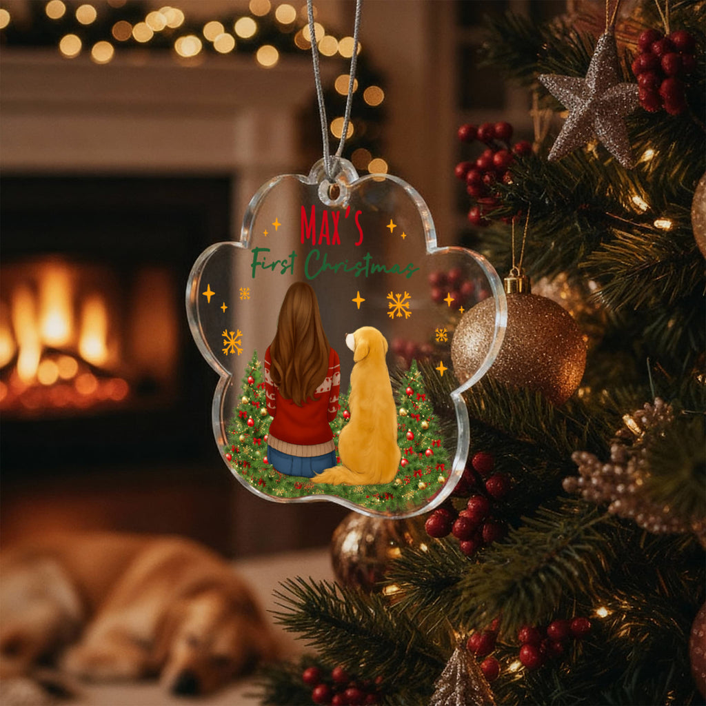 Max's First Christmas Acrylic Paw Ornament, Dog Lover Christmas Keepsake, Golden Retriever Gift