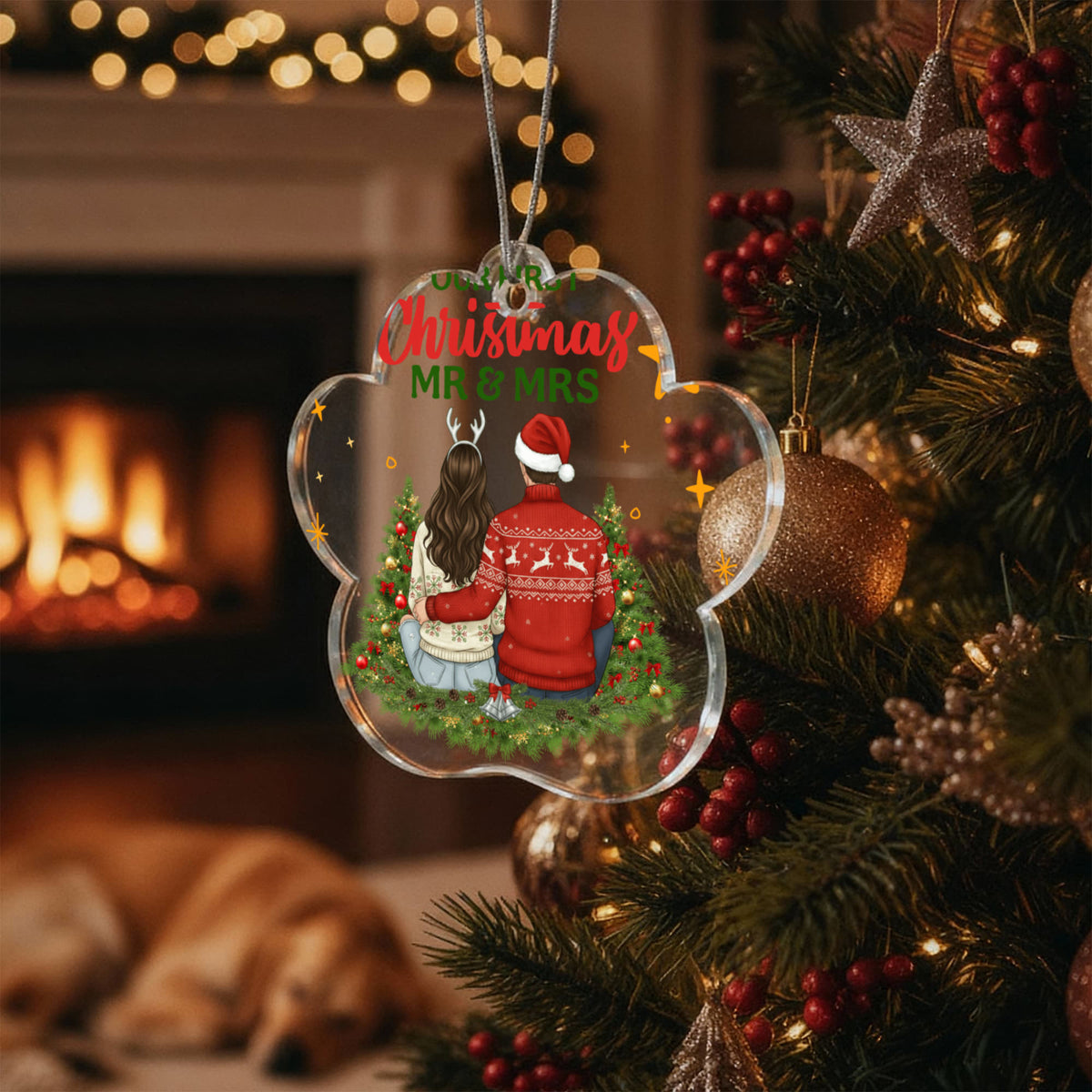 Our First Christmas As Mr & Mrs Acrylic Paw Ornament