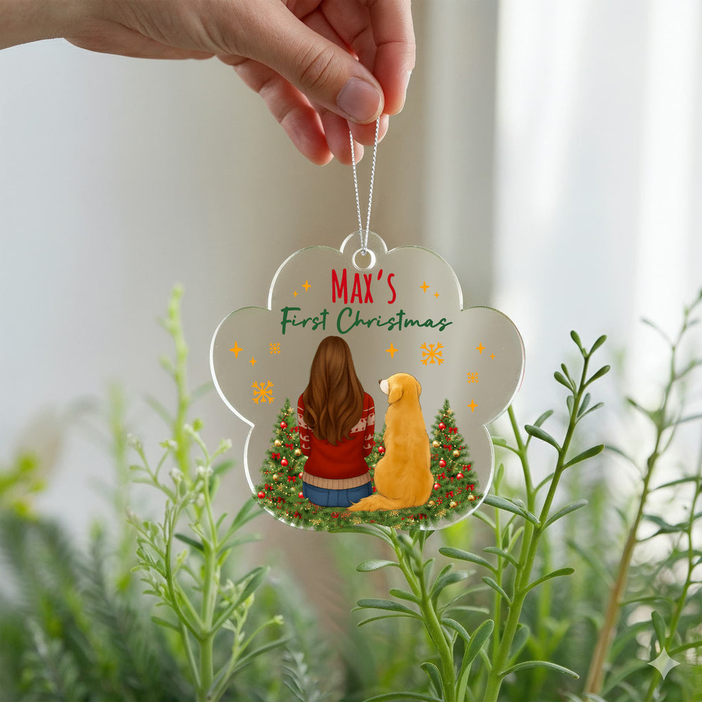 Max's First Christmas Acrylic Paw Ornament, Dog Lover Christmas Keepsake, Golden Retriever Gift