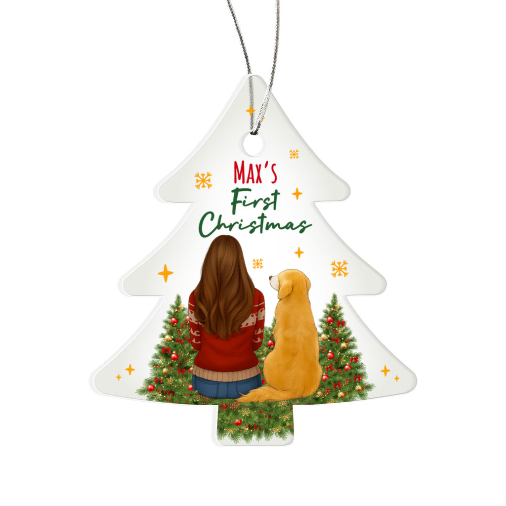 Max's First Christmas Acrylic Tree Ornament, Dog Lover Christmas Keepsake, Golden Retriever Gift