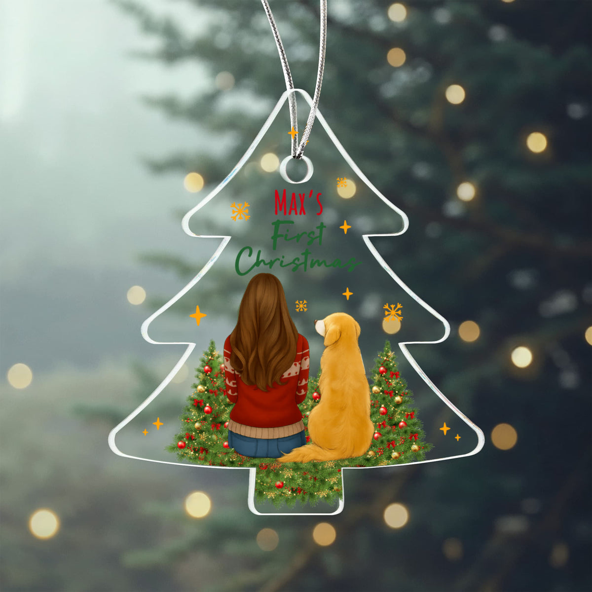 Max's First Christmas Acrylic Tree Ornament, Dog Lover Christmas Keepsake, Golden Retriever Gift