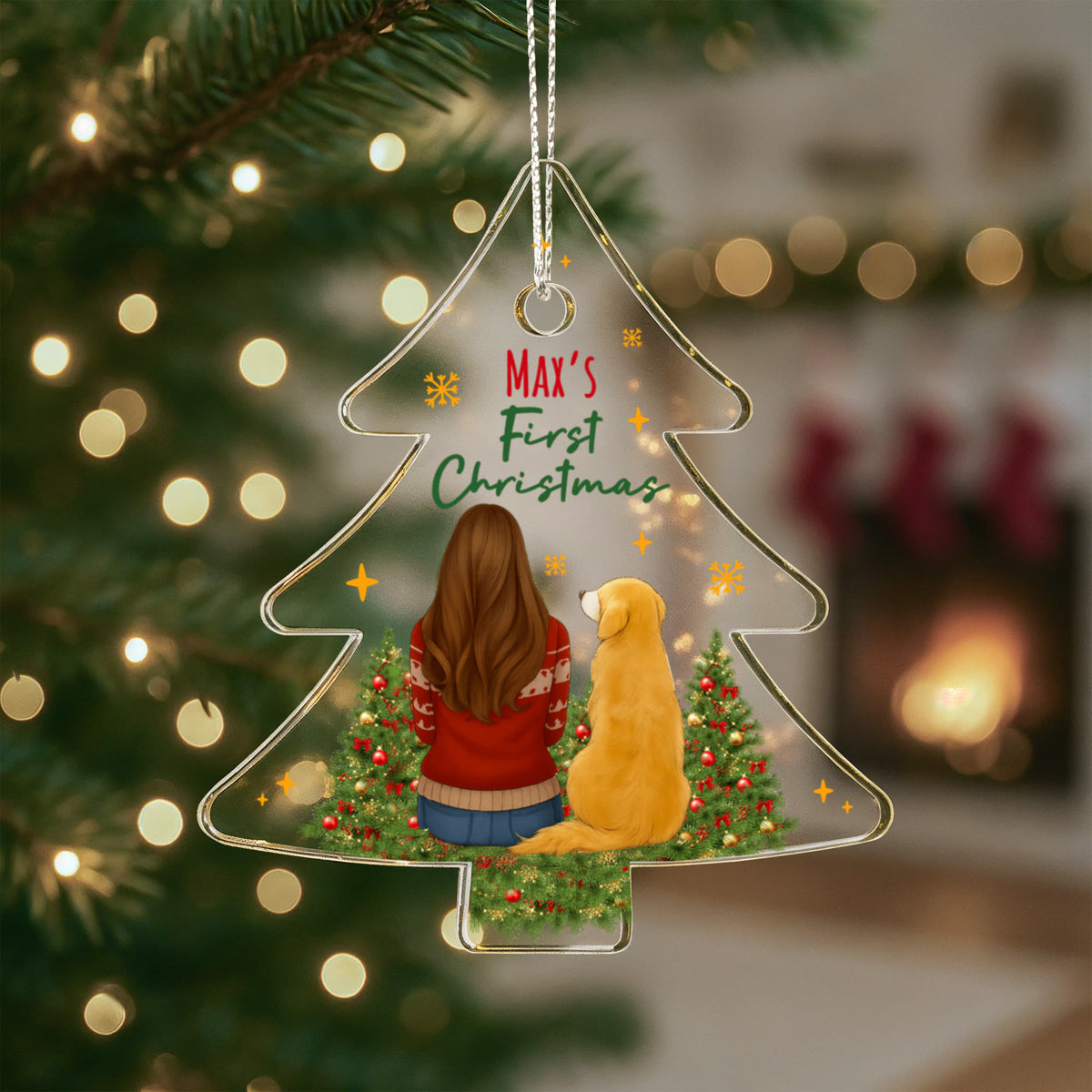 Max's First Christmas Acrylic Tree Ornament, Dog Lover Christmas Keepsake, Golden Retriever Gift