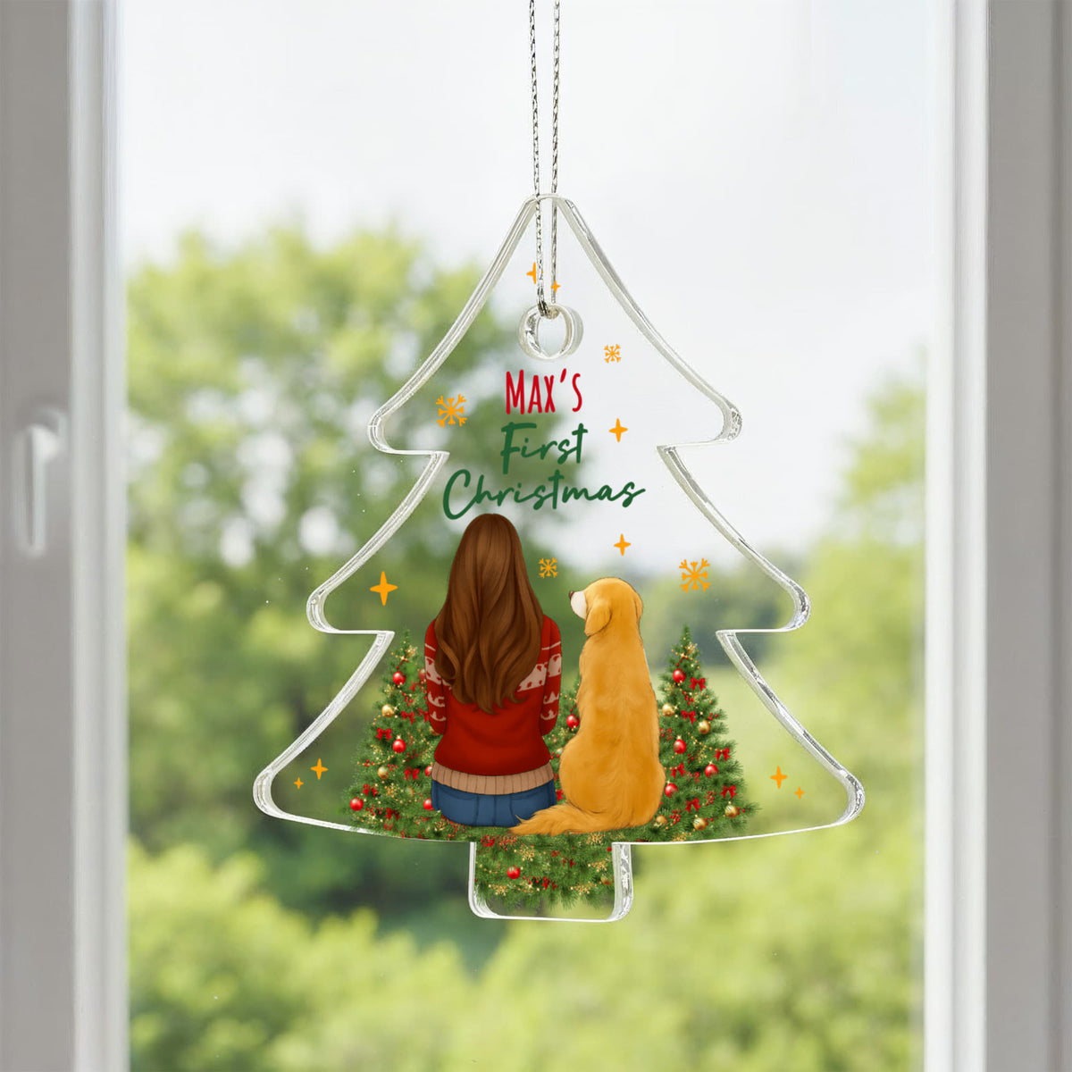 Max's First Christmas Acrylic Tree Ornament, Dog Lover Christmas Keepsake, Golden Retriever Gift