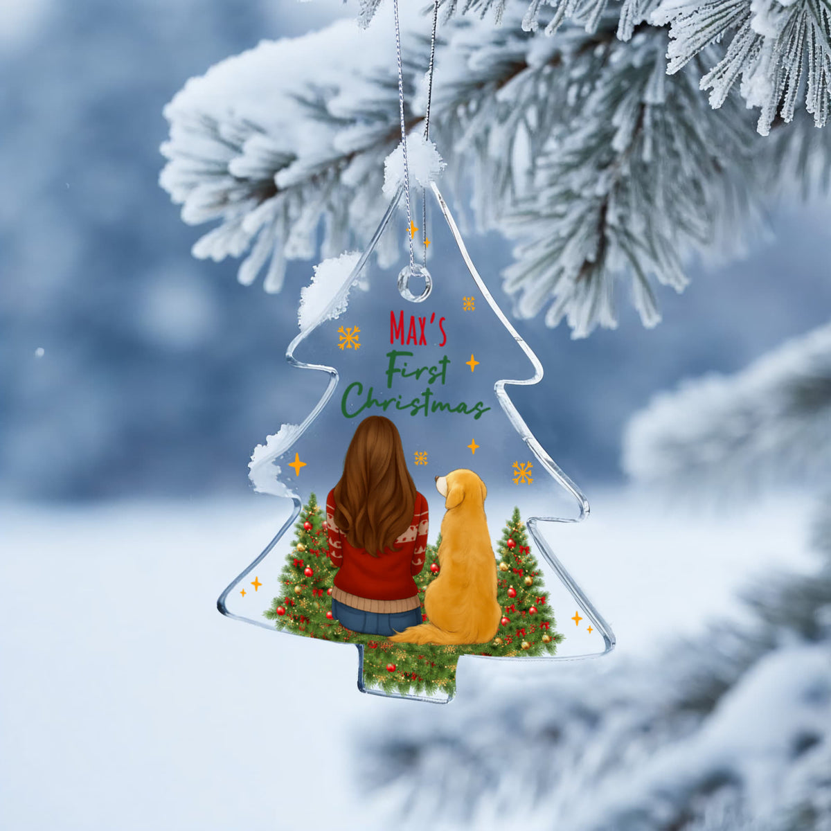 Max's First Christmas Acrylic Tree Ornament, Dog Lover Christmas Keepsake, Golden Retriever Gift