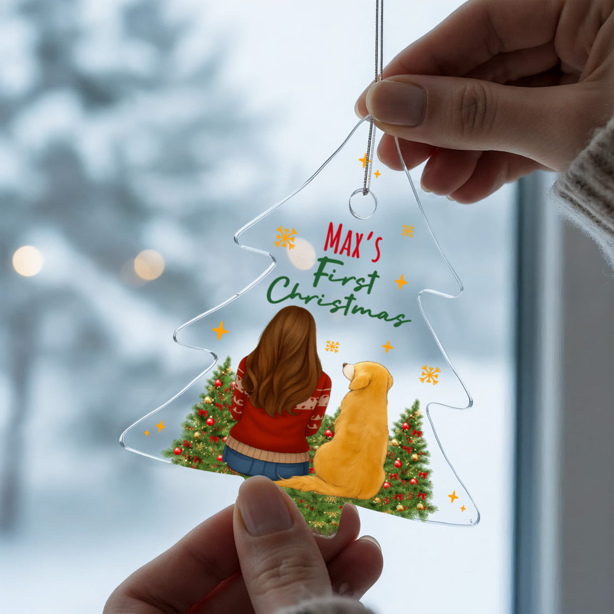 Max's First Christmas Acrylic Tree Ornament, Dog Lover Christmas Keepsake, Golden Retriever Gift
