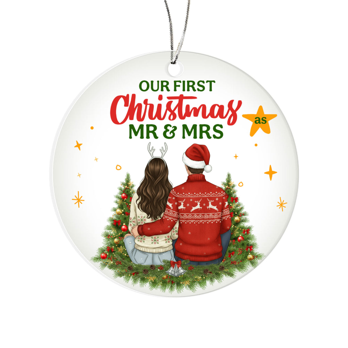 Our First Christmas Mr and Mrs Acrylic Circle Ornament, Newlywed Couple Christmas Keepsake Gift