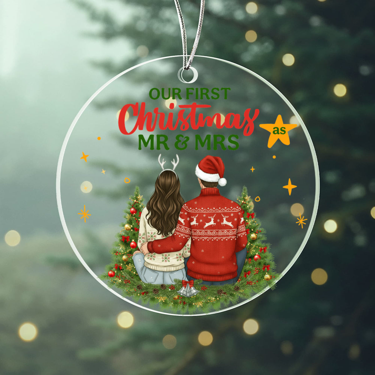 Our First Christmas Mr and Mrs Acrylic Circle Ornament, Newlywed Couple Christmas Keepsake Gift