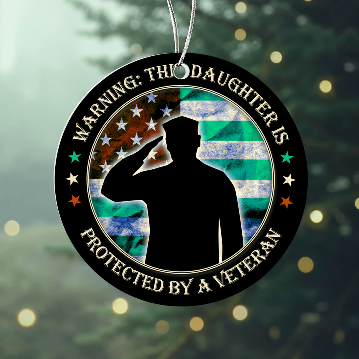 Warning: This Daughter Is Protected By A Veteran, Acrylic Circle Ornament