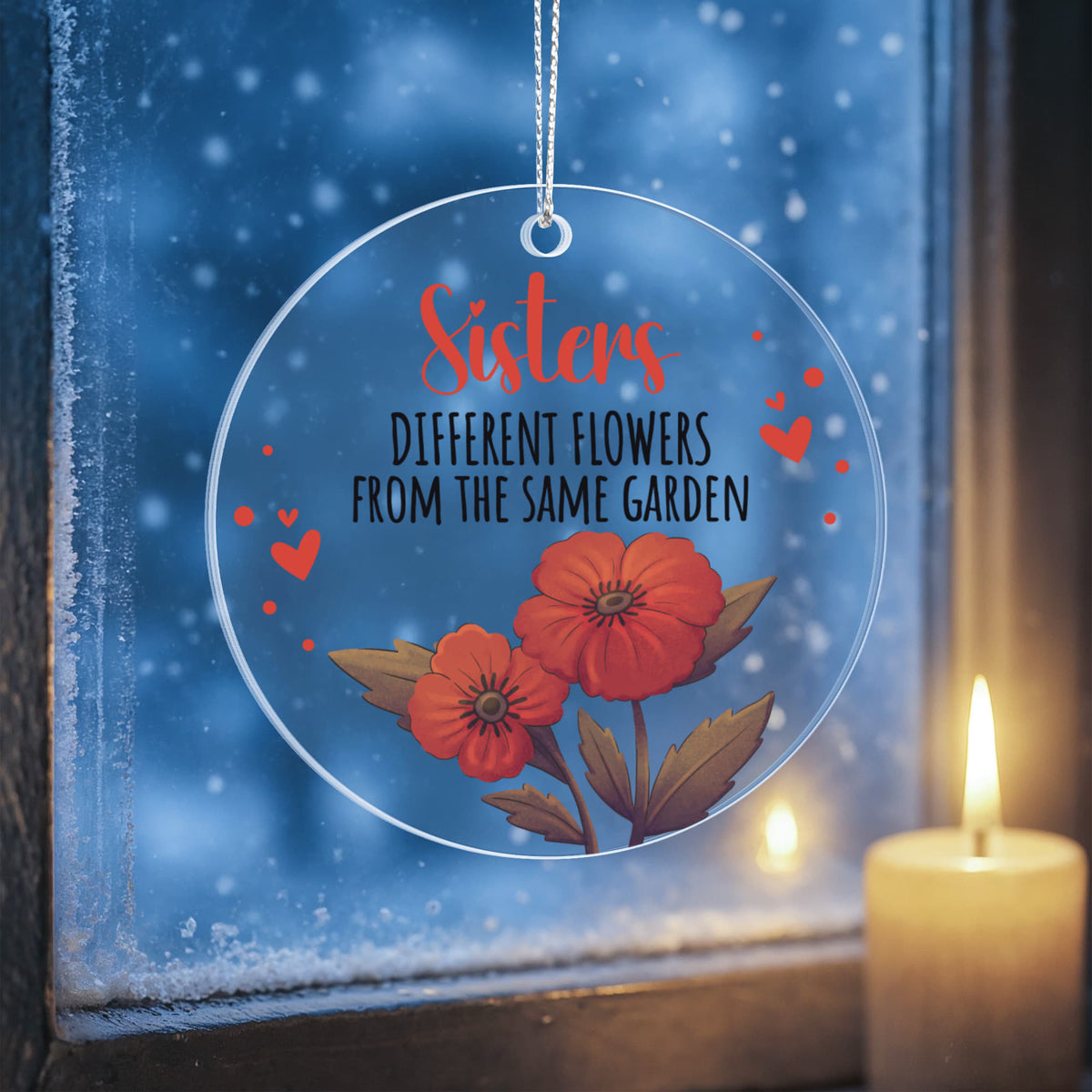 Sisters Different Flowers Acrylic Circle Ornament - Gift for Sister