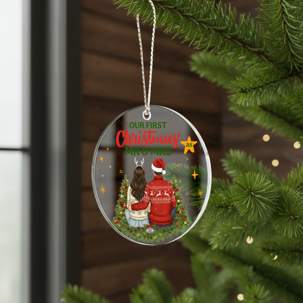 Our First Christmas Mr and Mrs Acrylic Circle Ornament, Newlywed Couple Christmas Keepsake Gift