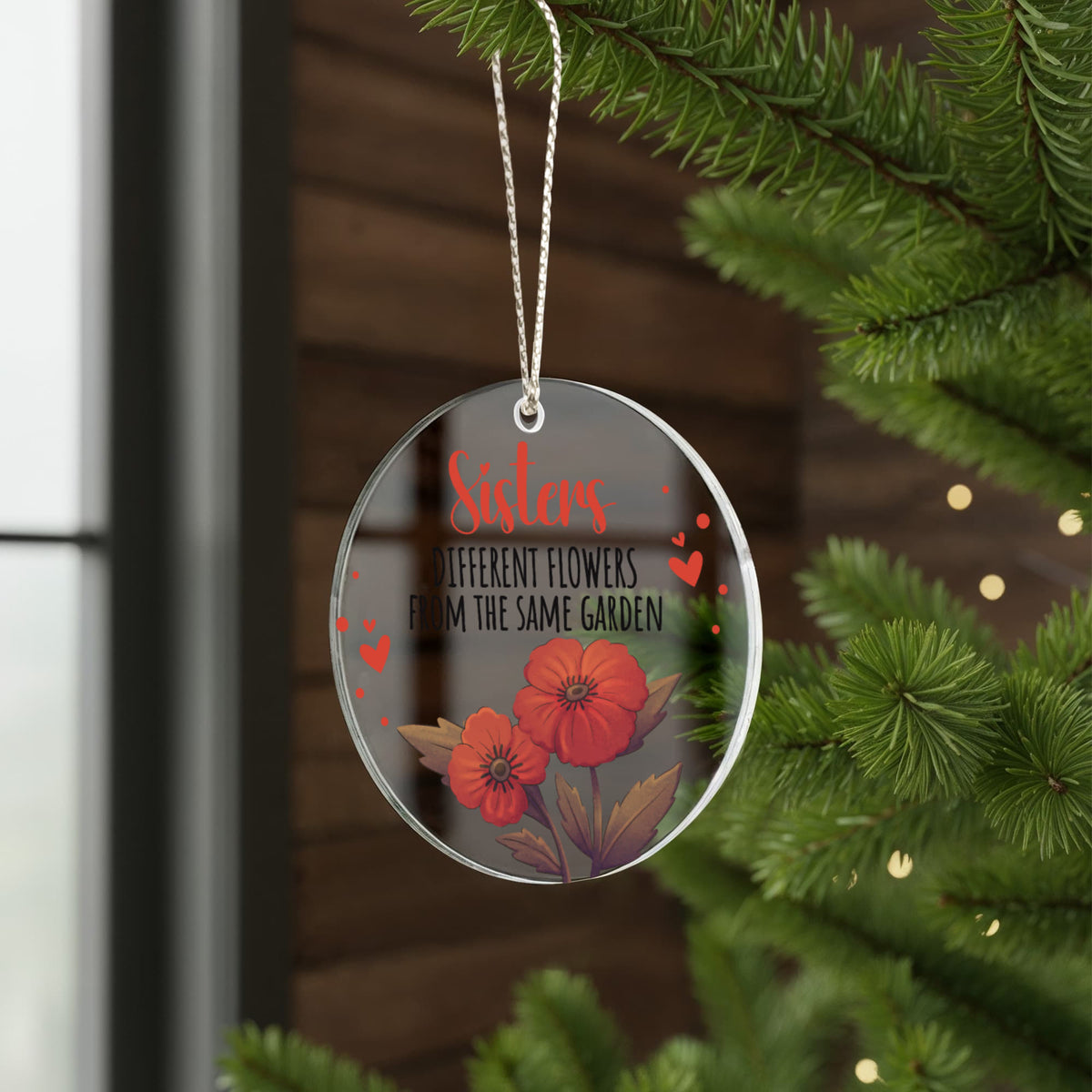 Sisters Different Flowers Acrylic Circle Ornament - Gift for Sister