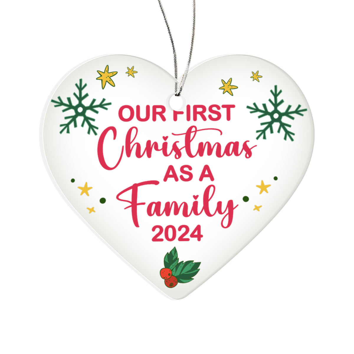 Our First Christmas As A Family 2024 Acrylic Heart Ornament, Family Christmas Keepsake Gift