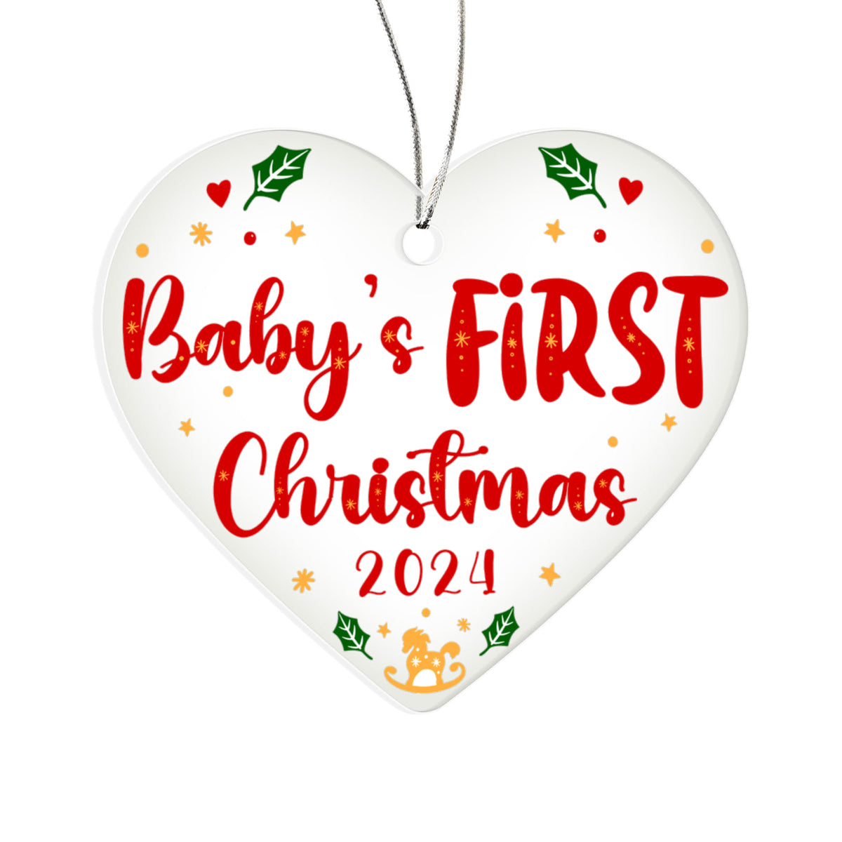 Baby's First Christmas 2024 Acrylic Heart Ornament, New Baby Christmas Keepsake Gift