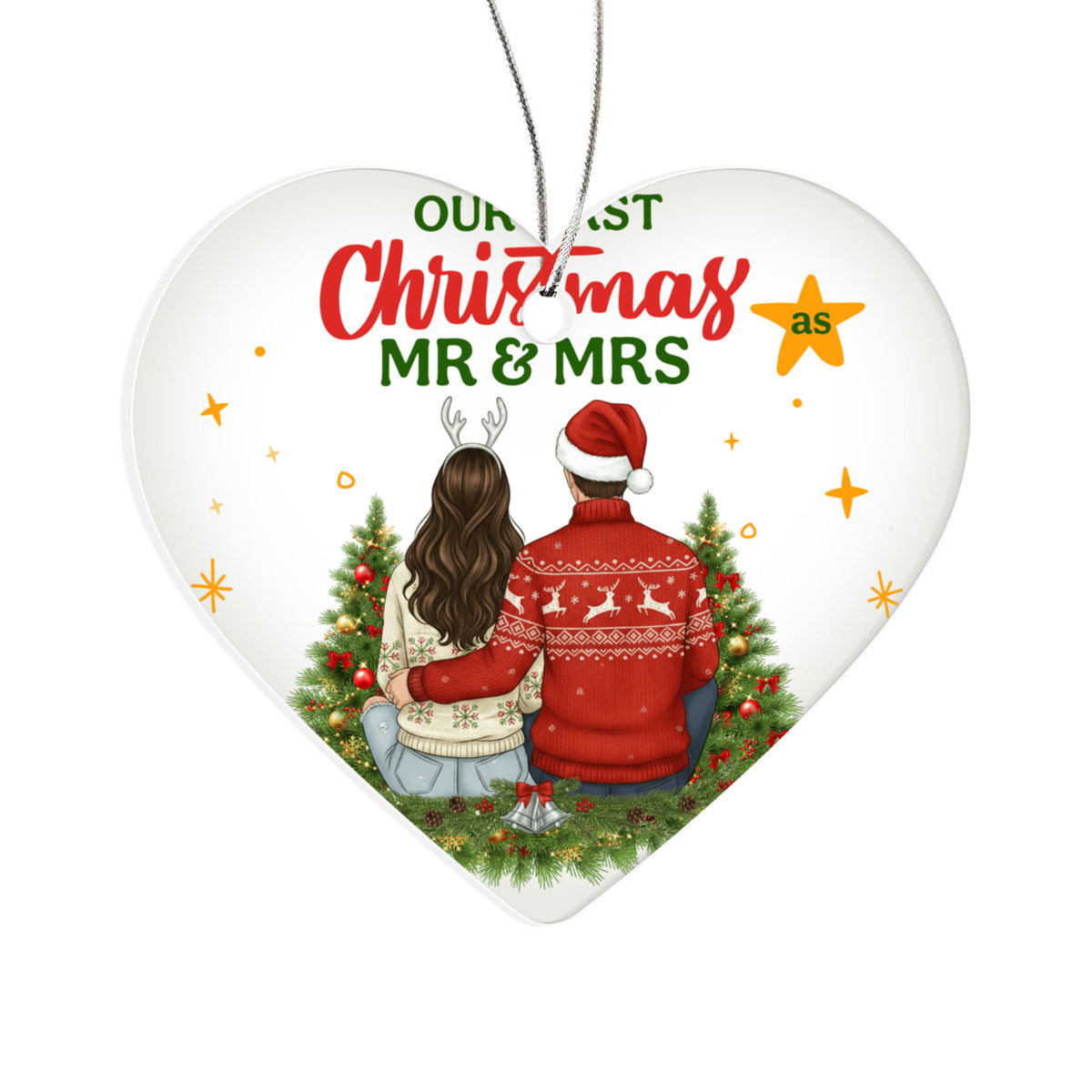 Our First Christmas As Mr & Mrs Acrylic Heart Ornament