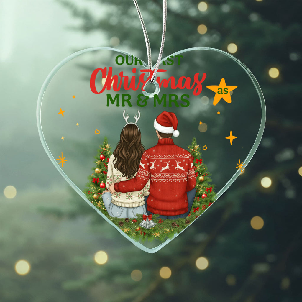 Our First Christmas As Mr & Mrs Acrylic Heart Ornament