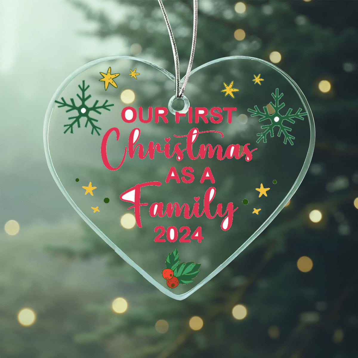 Our First Christmas As A Family 2024 Acrylic Heart Ornament, Family Christmas Keepsake Gift