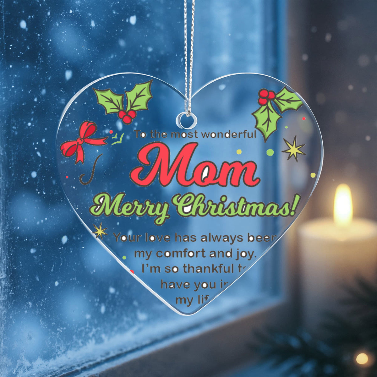 To The Most Wonderful Mom Merry Christmas Acrylic Heart Ornament, Mom Christmas Keepsake Gift