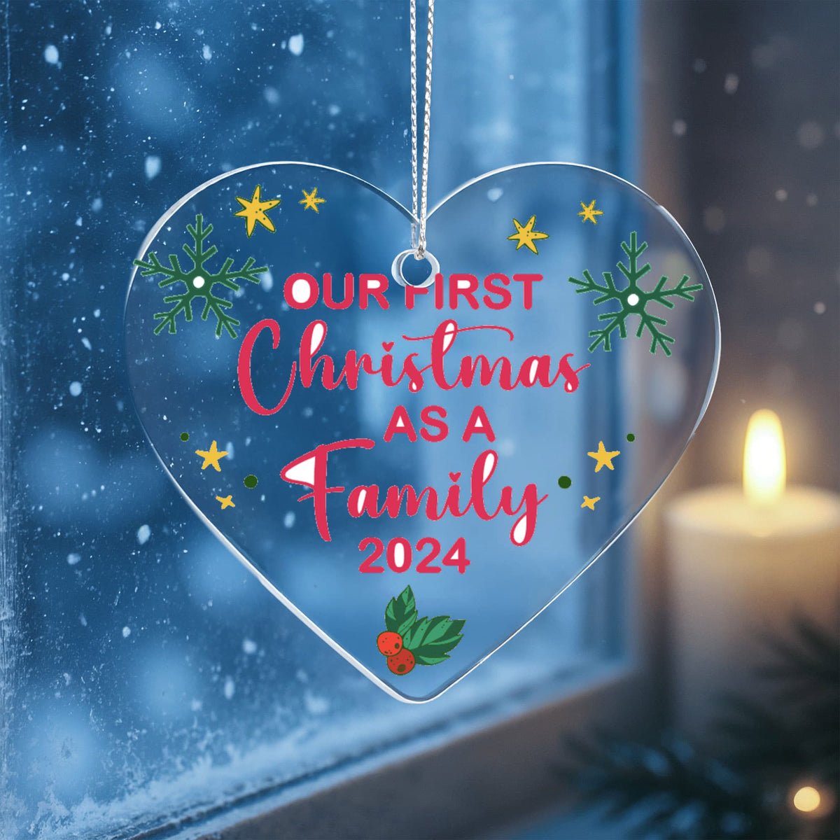 Our First Christmas As A Family 2024 Acrylic Heart Ornament, Family Christmas Keepsake Gift