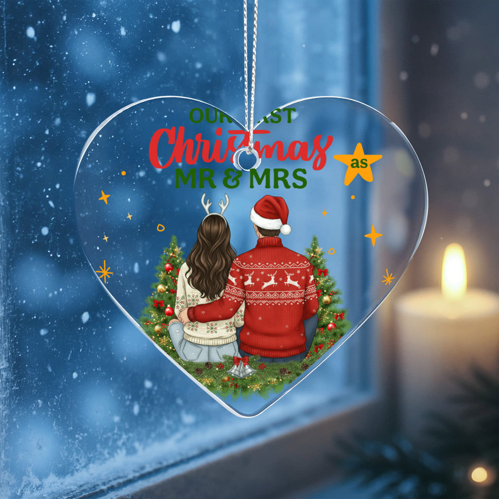Our First Christmas As Mr & Mrs Acrylic Heart Ornament