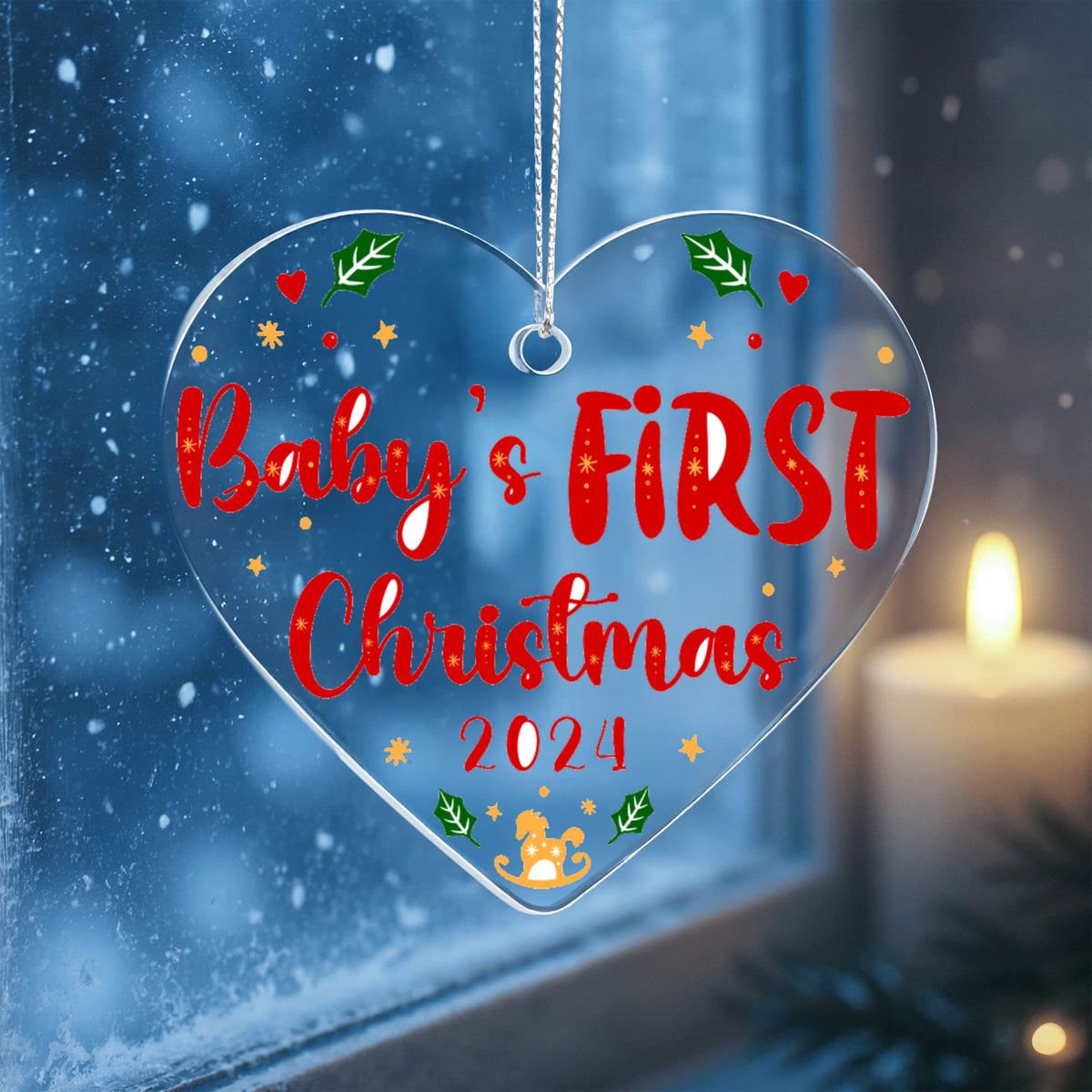 Baby's First Christmas 2024 Acrylic Heart Ornament, New Baby Christmas Keepsake Gift
