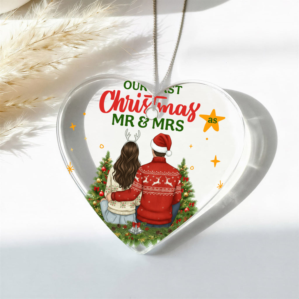 Our First Christmas As Mr & Mrs Acrylic Heart Ornament
