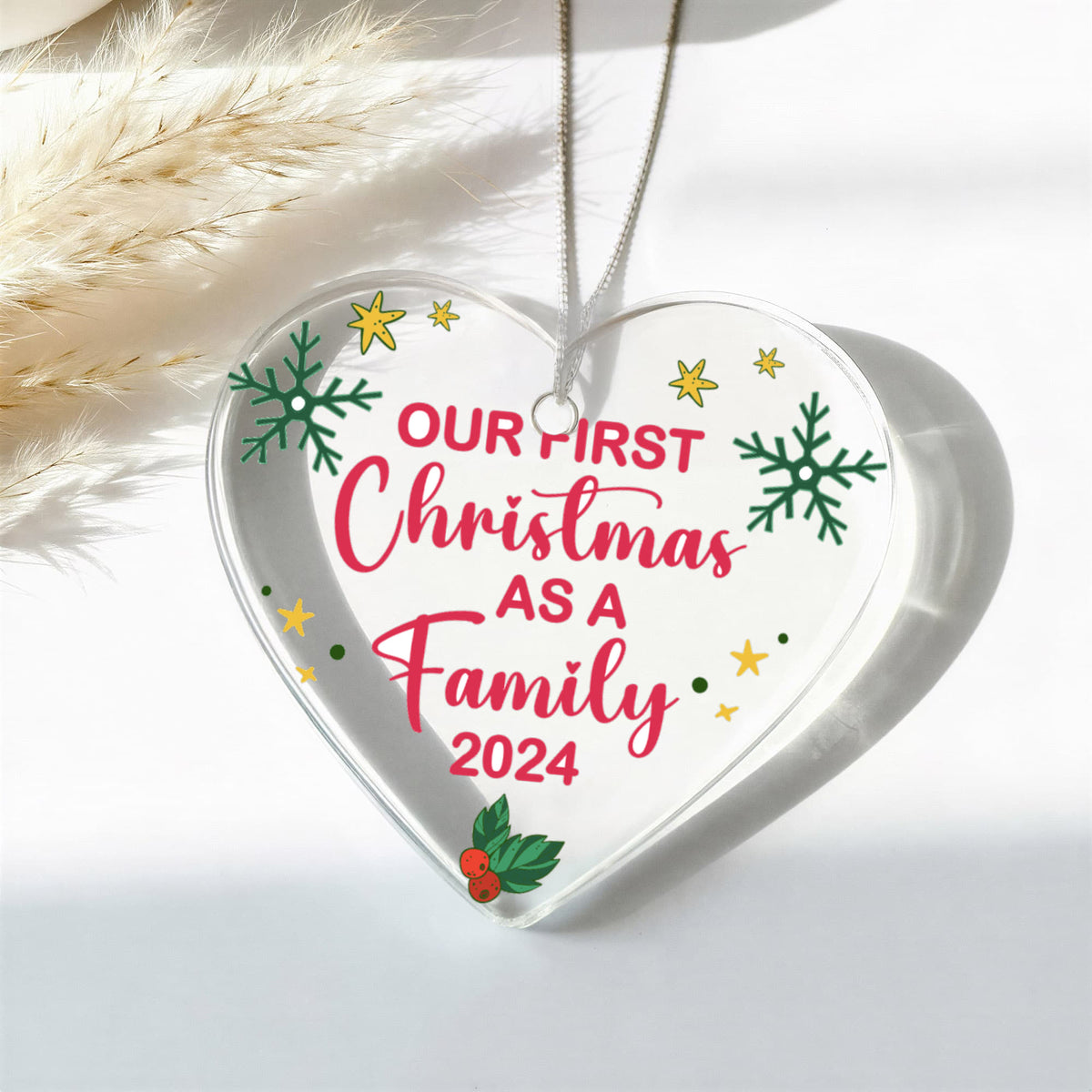 Our First Christmas As A Family 2024 Acrylic Heart Ornament, Family Christmas Keepsake Gift