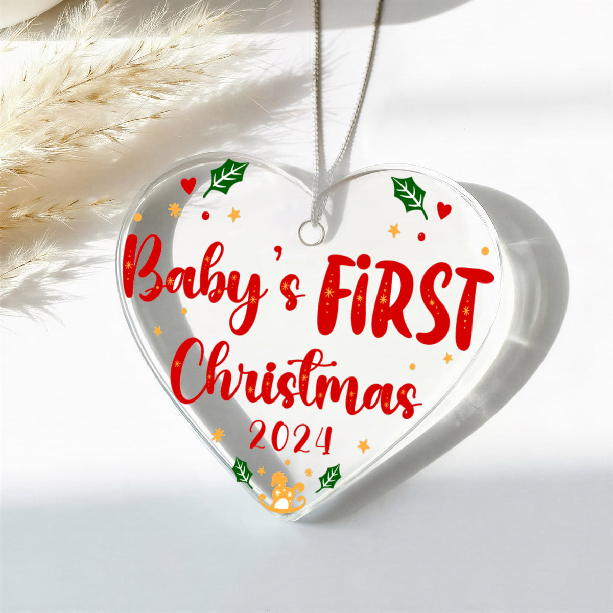 Baby's First Christmas 2024 Acrylic Heart Ornament, New Baby Christmas Keepsake Gift