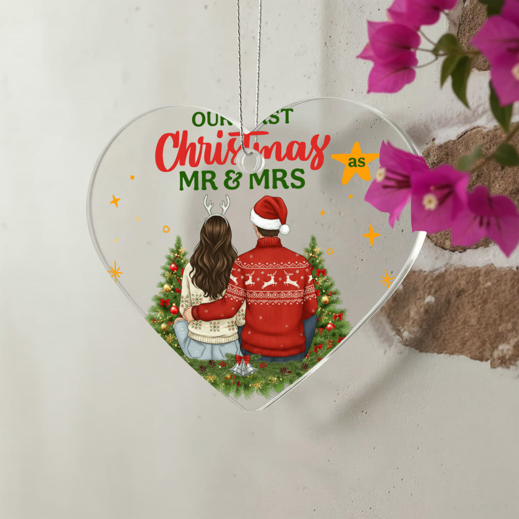 Our First Christmas As Mr & Mrs Acrylic Heart Ornament